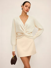 Twist V-Neck Leg-Of Mutton Sleeve Sweater